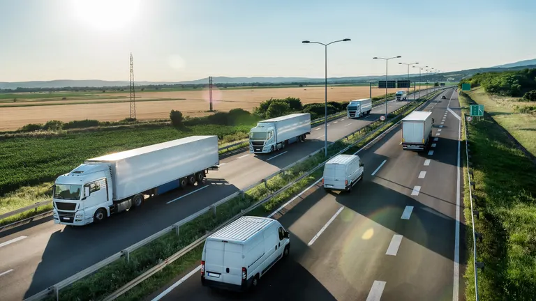 Autobahn und LKWs