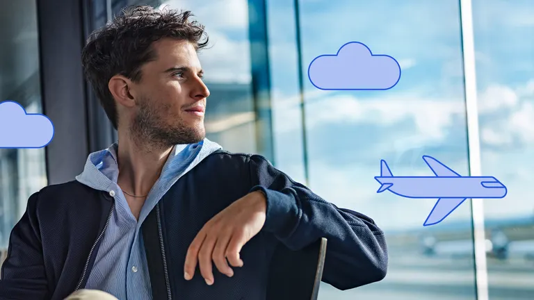 Dominik Thiem am Flughafen, schaut in die Ferne